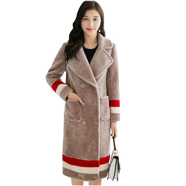 

autumn/winter 2017 new fashion new haining imitation sheared sheep imitation fur coat big yards cultivate one's morality coat, Black