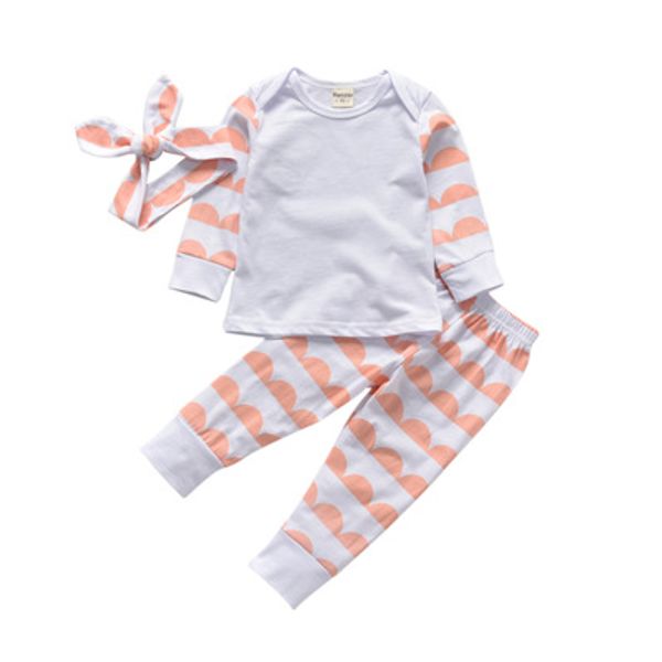 Babykleidung Sets Frühling Herbst Streifen Baumwolle Mädchen Kleidung Langarm Tops + Hosen + Stirnband 3 Stücke Sets Streifen Mädchen Kleidung Set