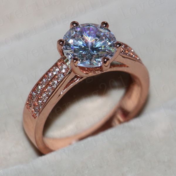 

choucong women rose gold 925 sterling silver ring round cut 4ct diamond engagement wedding band ring for women, Slivery;golden