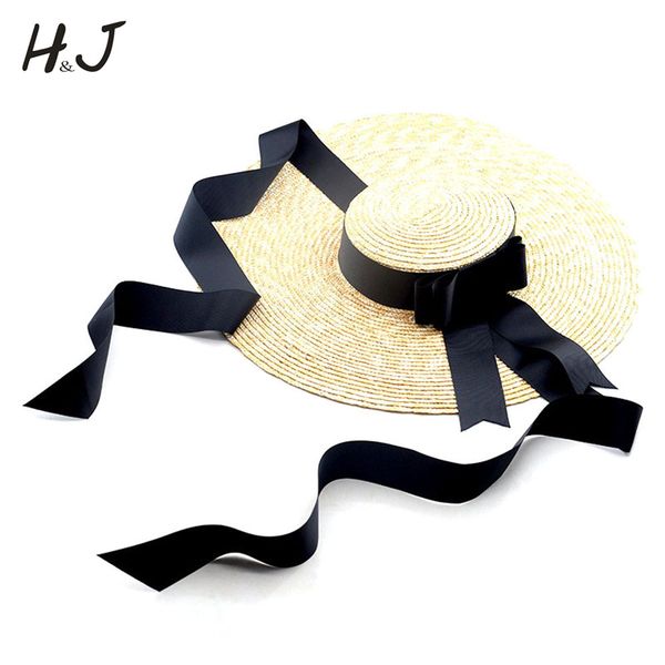 

18cm wide brim sun hat summer women wheat straw panama hat for elelady floppy beach dome sunbonnet long ribbon, Blue;gray
