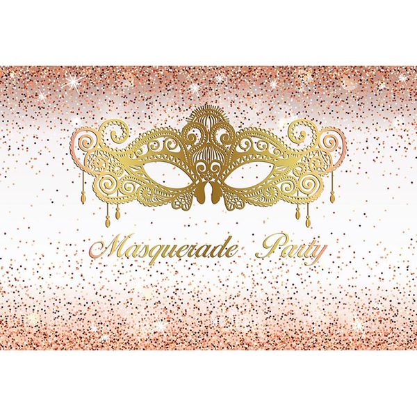 Masquerade Party Photo Booth Sfondo Stampa digitale Maschera d'oro Puntini colorati Night Ball Evento Banner Fotografia Sfondi