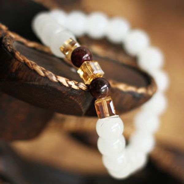 

new summer garnet natural white chalcedony bracelets & bangle for women fashion 7mm beads jewelry wholesale, Black
