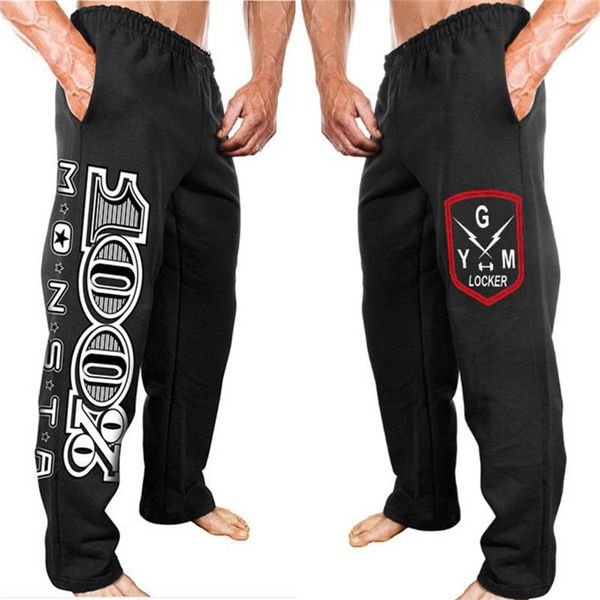 

muscle brothers autumn trousers men's quick-drying loose straight pants running sports squat large size wei pants european and, Black