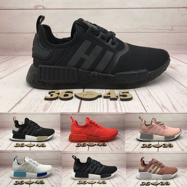 

2018 nmd runner r1 primeknit sneakers new men women running shoes triple white black discount sport shoes, White;red