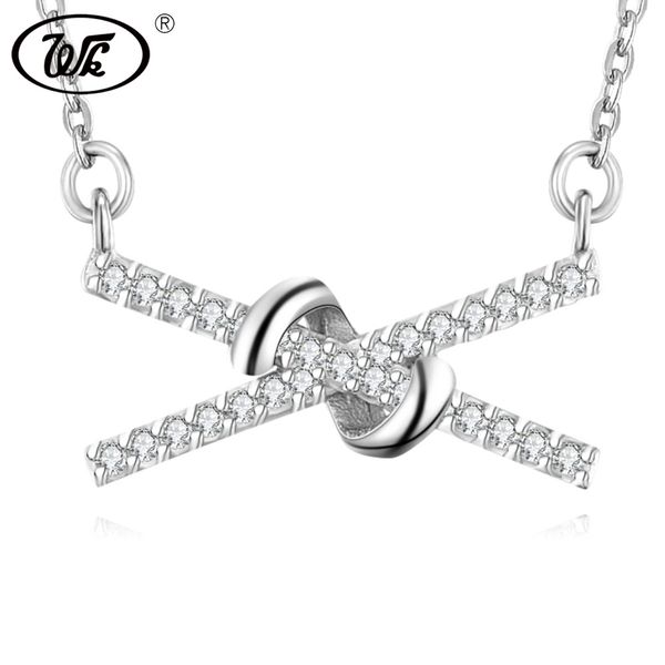 

wk стерлингового серебра 925 уникальный кристалл первоначальный x письмо ожерелье кулон ювелирные изделия для женщин свадебный подарок дропш, Silver