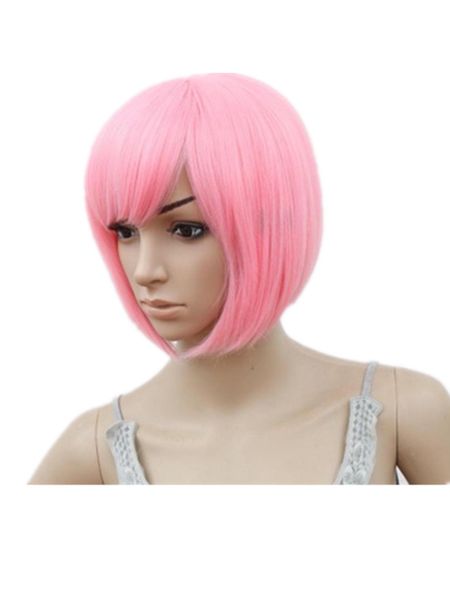 

bob wig oblique fringe bangs short wavy wigs pink purple blonde red blue orange synthetic hair heat resistant women hairpiece, Black