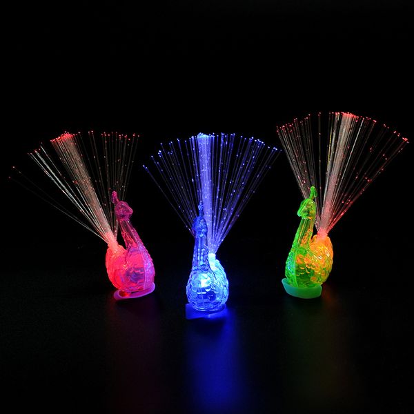 

Creative peacock led finger ring light beam party nightclub color ring optical fiber lamp kid children halloween party upplie