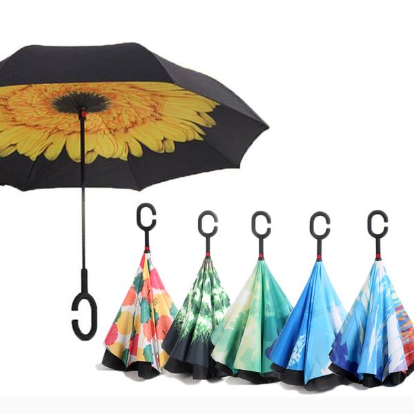 

jw-ys011/ reverse umbrellas folding double layer inverted c hand holder stand rain windproof rolling over umbrella for women
