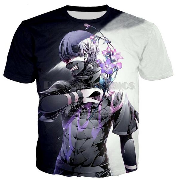 2018 Moda Feminina / Homens Anime Tokyo Ghoul Engraçado 3D Impressão Casual de Manga Curta T-Shirt XTXS019