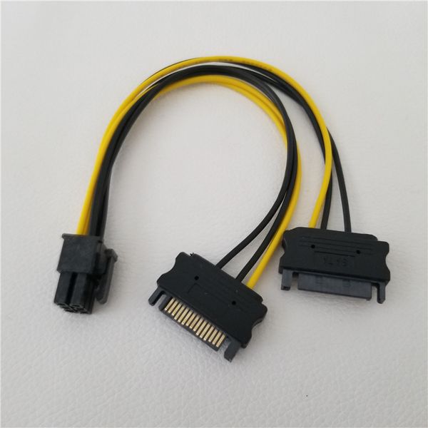 

Wholesale 100pcs/lot Dual SATA Cable PCI-E PCIE PCI E Express 15Pin Male to 6Pin Male Adapter Converter Power Cable 18AWG for PC Graphics Ca