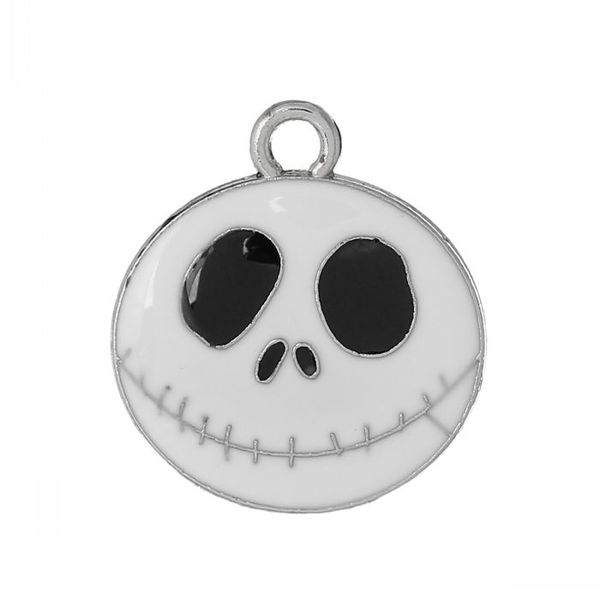 

8seasons charm pendants nightmare before christmas halloween skull silver tone color enamel white 24.0mm x 22.0mm,20 pcs, Black