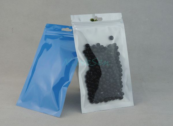 O envio gratuito de 100 pçs / lote Azul BOPP Pearl film saco ziplock frente transparente-pearly pacote de membrana caixa do telefone embalagem com zíper bolsa
