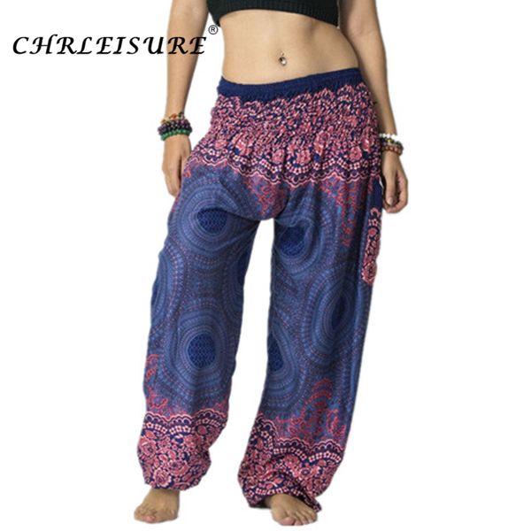

chrleisure summer plus size beach harem pants women casual high waist floral print pants vintage loose trousers women, Black;white