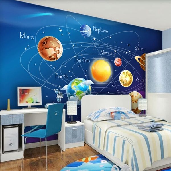 Custom Mural Wallpaper 3d Cartoon Planet Solar System Photo Wallpaper Kids Room Bedroom Wall Painting Living Room Wall Paper Wallpaper High Wallpaper