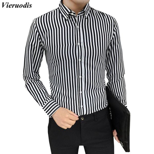 

2018 men's new casual business stripe shirt men's large size shirt long sleeve fashion slim dress clothing, White;black