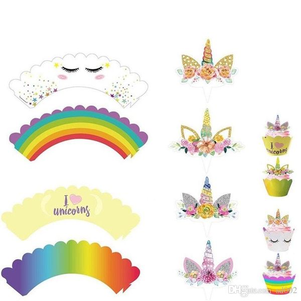 

24pcs/set ers cartoon unicorn rainbow unicornio cupcake cake baking cup wrappers wedding birthday party decorations tools 6 8rz zz