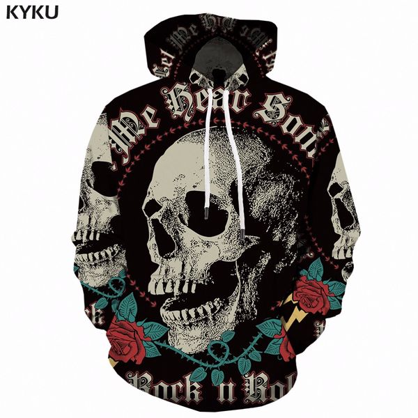 

kyku 3d hoodies men skull hoodie 3d printed sweatshirt hooded anime punk rock clothes rose hip hop mens clothing streetwear new, Black