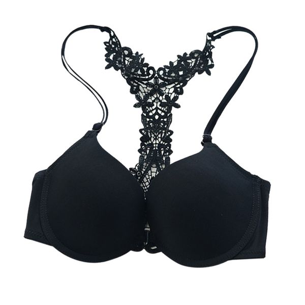

illusory lace lingerie women adjustable push up bras underwear front closure girl small bra floral deep v backless bralette, Red;black