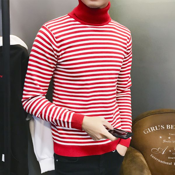 

loldeal knitting cashmere christmas sweater men's pullover long sleeve round neck striped warm solid high lapel hedging, White;black