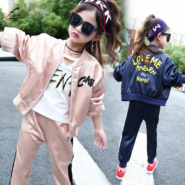 

kids clothes girls tracksuit school girls autumn spring clothing set children long sleeve o-neck jacket+track pants, White