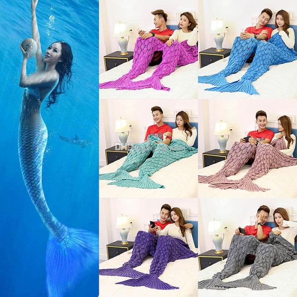 

185*155cm new double mermaid blanket mermaid tail knitted blankets sofa quilt rug sleeping sack knit blanket 6 color wx9-141