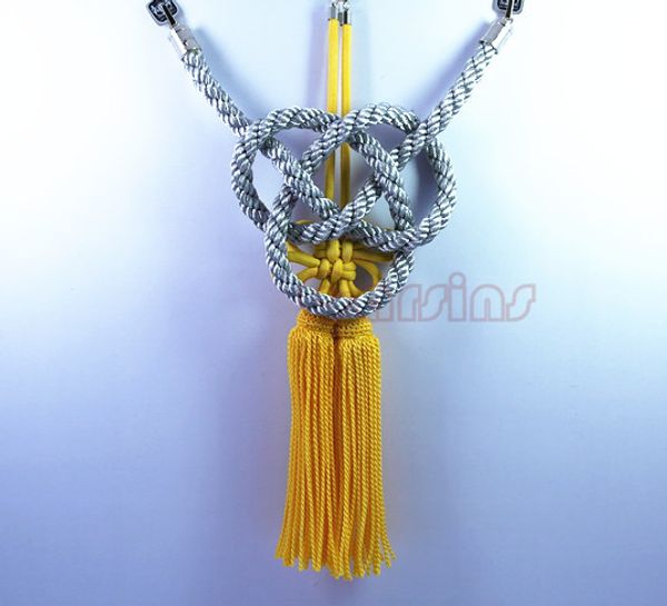 

one set jp junction produce car silver kin tsuna rope & yellow fusa kiku knots for car rearview mirror