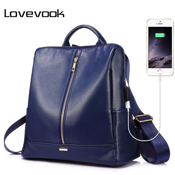 

lovevook backpack women schoolbag for girls teenagers with external usb anti theft backpacfemale large pu bag