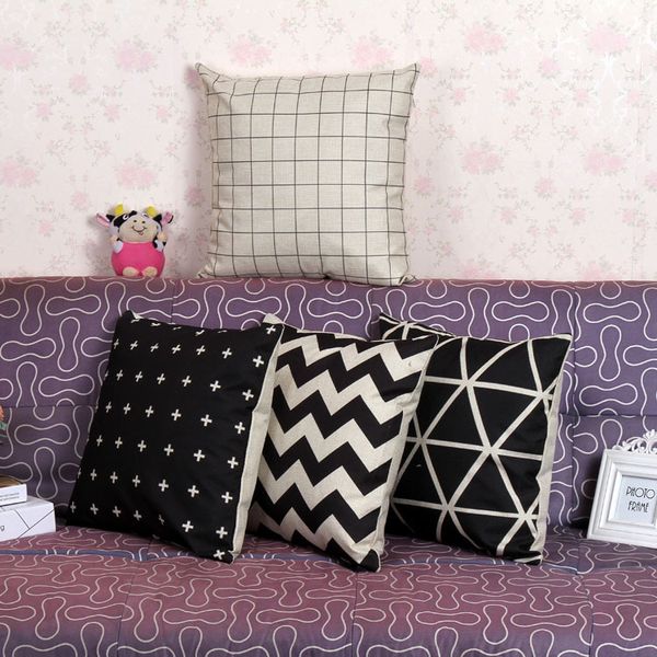 

2015 fashion grid check linen throw pillow cases home decorative pillow cover square pillowcase for pillows q0191