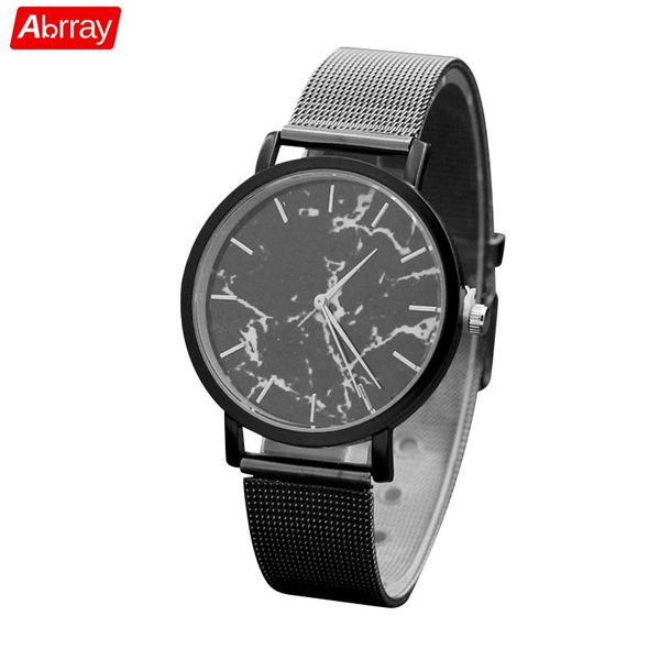 

abrray simple dial quartz watch for women marble pattern wristwatch stainless steel ladies dress watches time jewelry for women, Slivery;brown