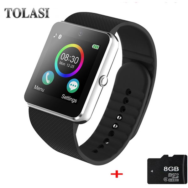 

men smart watch android gt08 clock with sim card slot push message bluetooth connectivity android phone pk dz09 smartwatch, Slivery;brown