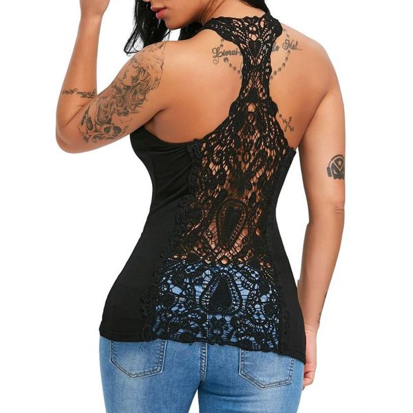 

fashion womens crop u neck lace trim tank back hollow out girl vest colete feminino, White