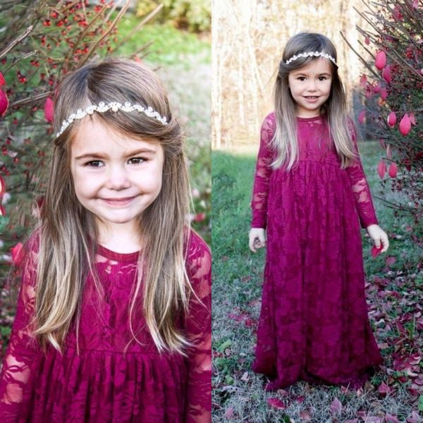 

purple boho 2018 flower girl dresses for country weddings full lace long sleeve first communion dresses lovely a-line girls pageant dresses, White;blue