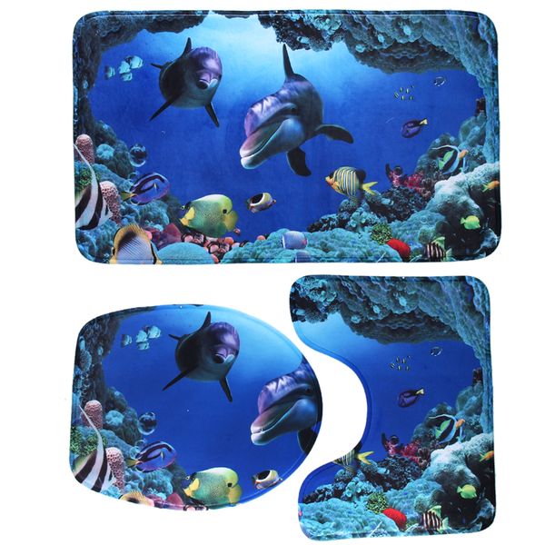 

3pcs bath mat set toilet pattern non-slip bath floor carpet mattress coral fleece pedestal bathroom rug toilet mat tub rug