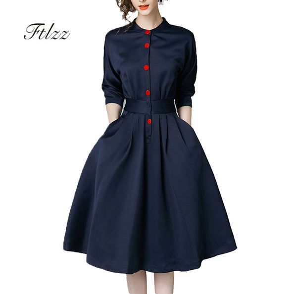

new spring autumn vintage dresses women slim 3/4 sleeve a line office wear dress elegant laides work business dresses, White;black