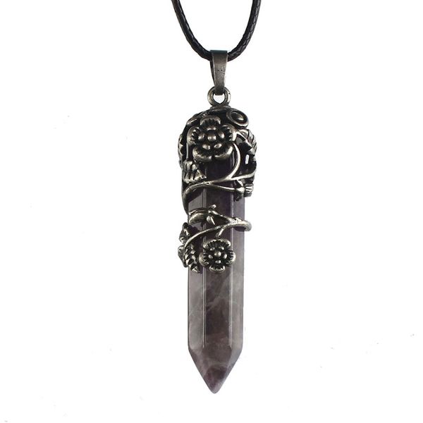 

natural stone gem the plum blossom winding hexagonal pillar purple crystal aventurine opal healing pendant for necklace jewelry