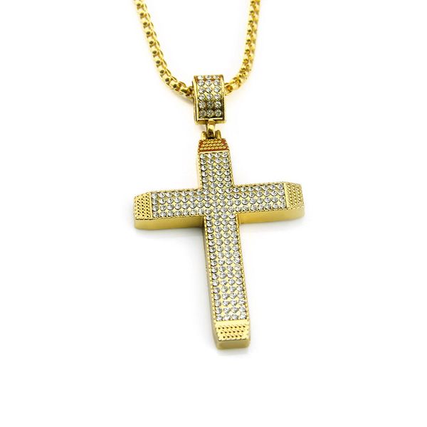 

new fashion christian hip hop bling rhinestone crystal cross pendant necklace jewelry birthday gift, Silver