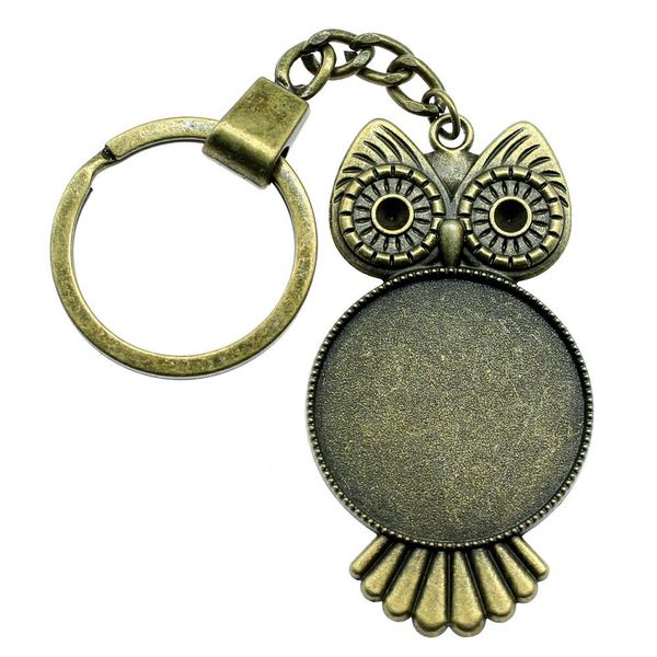 

6 pieces key chain women key rings fashion keychains for men owl single side inner size 30mm round cabochon cameo base tray bezel blank, Slivery;golden