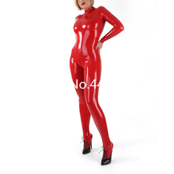 

red latex high collar catsuit tight latex rubber zentai with socks handmade tights suit, Black
