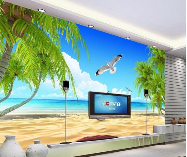 

summer beach scenery coconut tree porch background wall 3d murals wallpaper for living room