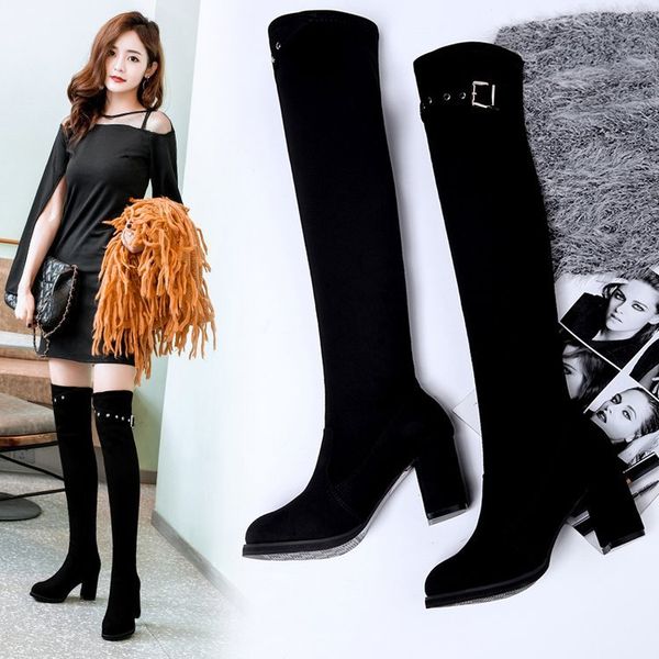 

high woman boots high with boots 2018 and winter new pattern overknee elastic all-match women's shoes, Black