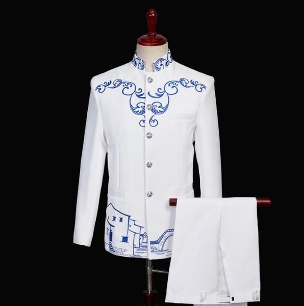 

chorus white chinese tunic suit for men blazer boys prom mariage suits fashion slim masculino latest coat pant designs singer, White;black