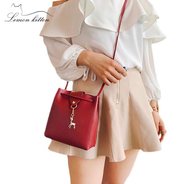 

2018 new bucket women messenger bag pu handbags shoulder leisure travel evening female party pouch women's fashion package bag oquwv, Red;black