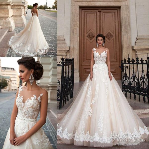 

Vintage Arabic Princess Milla Nova Wedding Dresses Lace Turkey Women Country Western Bridal Gowns 2018 Pearls Sash