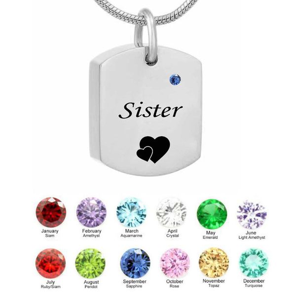 

eternity memory square necklace sister birthstone name pendant cremation urn necklace custom jewelry, Silver