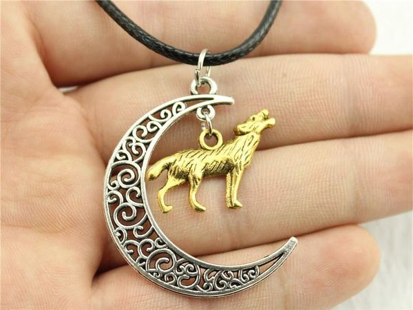 

wysiwyg 5 pieces leather chain necklaces pendants choker collar vintage necklace handmade howl wolf 26x20mm n6-b11939-d10077, Golden;silver