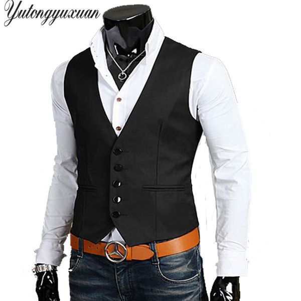 

vests the new 2017 men 100% cotton pure color fashion v-neck leisure business suit vest / men's slim boutique casual jacket, Black;white