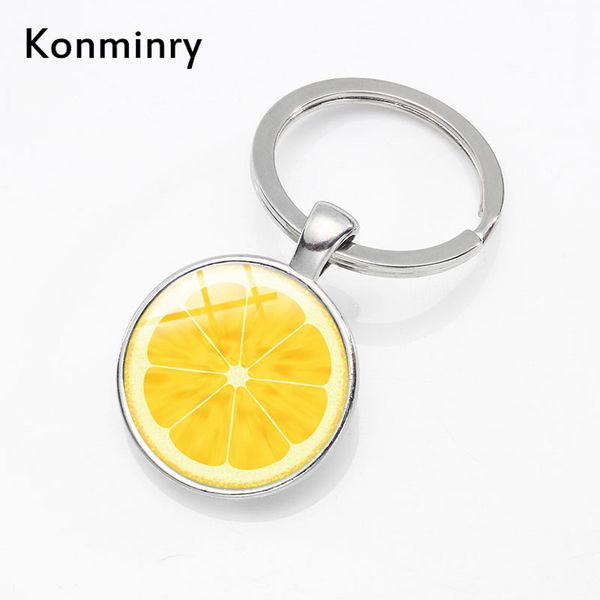 

lemon orange fruit slice key chains ring fruit picture glass pendant silver color keychains for men women gifts konminry