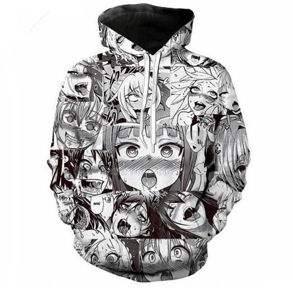 

oufisun перевозка груза Аниме Ahegao 3D hoodies Смешное печатание людей женщин Hoodies Уличная одежда Вскользь карманы Толстовка