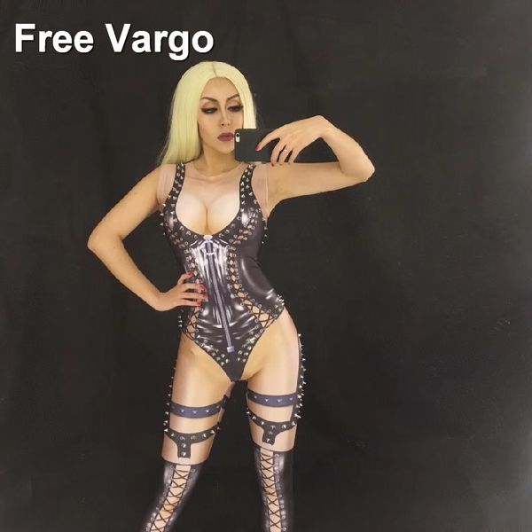 

gothic clothing spike jumpsuit nude pvc corset print stage & dance wear drag queen costumes singer stage performance wear, Black;red