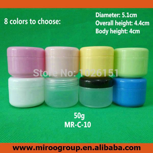 

colored 60pcs/lot 50ml 50g pp empty plastic cosmetic jar with screw cap inner lid, sample makeup jar sub-bottling,mask container